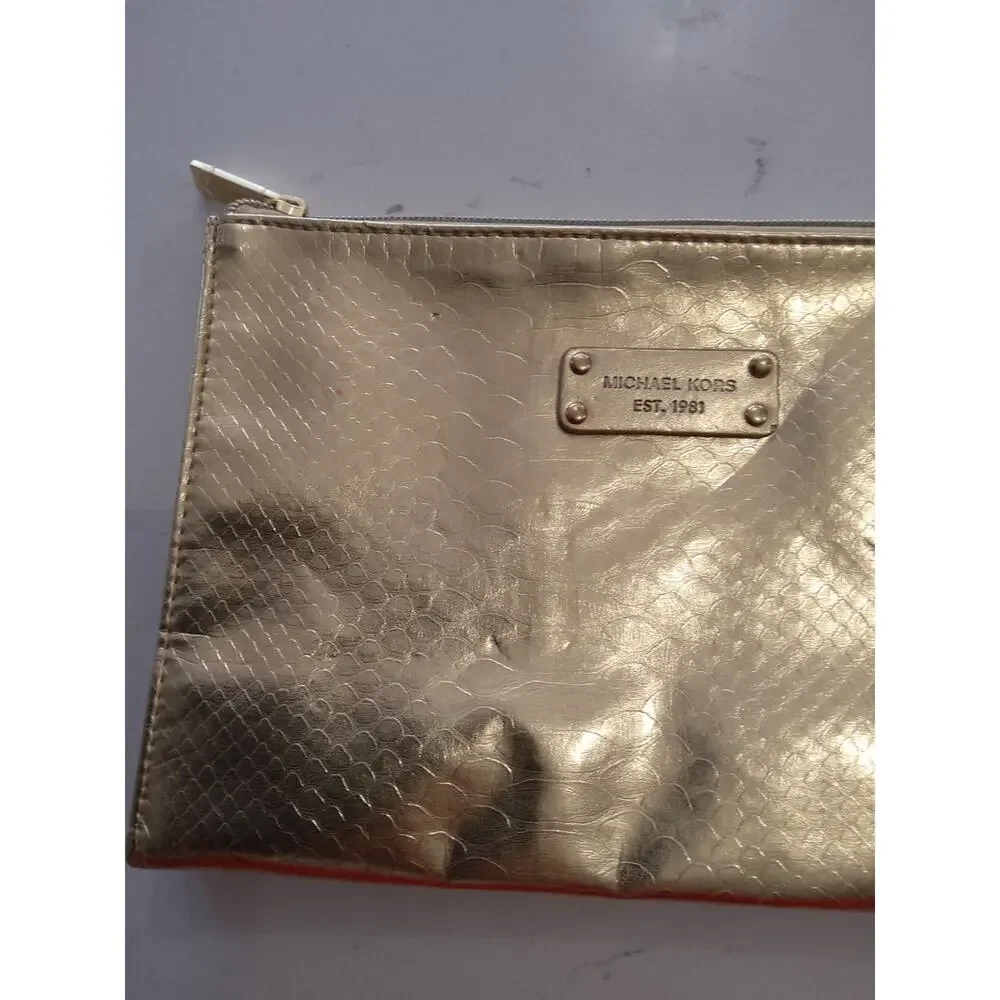 Michael Kors travel bag/ makeup bag faux snakeskin Gold Regal Chic Glam